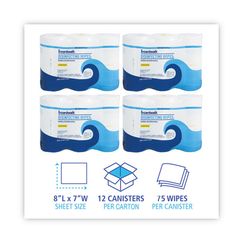 Picture of Quat-Based Disinfecting Wipes, 7 x 8, Lemon Scent, 75/Canister, 12 Canisters/Carton