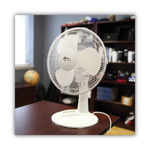 Picture of 12" 3-Speed Oscillating Desk Fan, Plastic, White