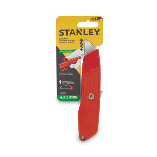 Picture of Interlock Safety Utility Knife with Self-Retracting Round Point Blade, 5.63" Metal Handle, Red Orange