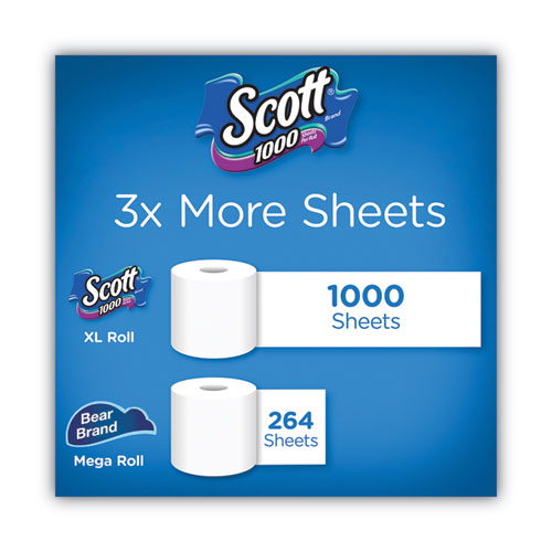 Picture of Standard Roll Bathroom Tissue, Septic Safe, 1-Ply, White, 1,000 Sheets/Roll, 20/Pack, 2 Packs/Carton