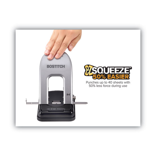 Picture of 40-Sheet EZ Squeeze Two-Hole Punch, 9/32" Holes, Black/Silver