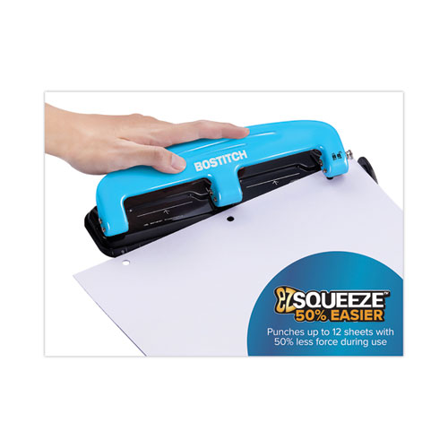 Picture of 12-Sheet EZ Squeeze Three-Hole Punch, 9/32" Holes, Blue/Black