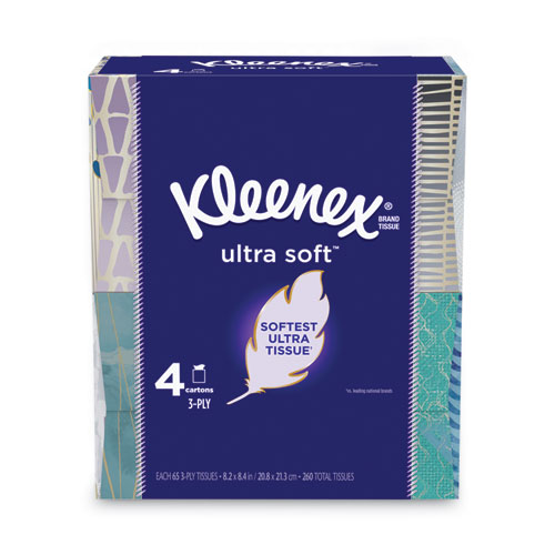 Picture of Ultra Soft Facial Tissue, 3-Ply, White, 8.75 x 4.5, 65 Sheets/Box, 4 Boxes/Pack