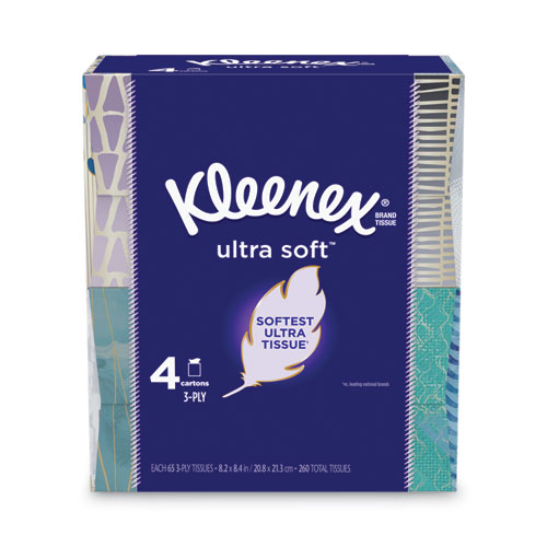 Picture of Ultra Soft Facial Tissue, 3-Ply, White, 65 Sheets/Box, 4 Boxes/Pack, 12 Packs/Carton