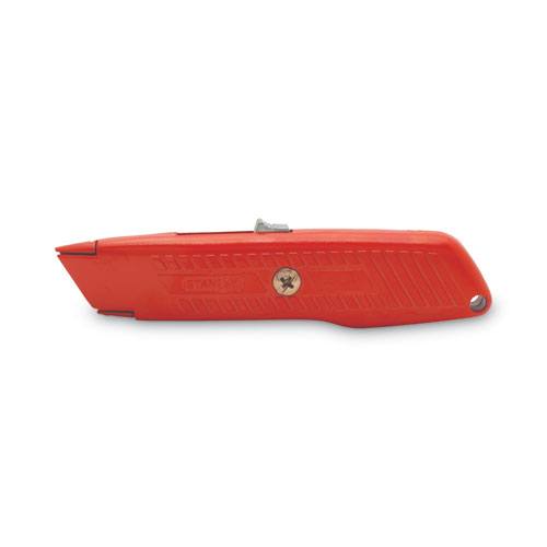 Picture of Interlock Safety Utility Knife with Self-Retracting Round Point Blade, 5.63" Metal Handle, Red Orange