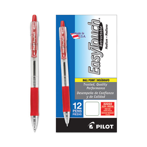 Picture of EasyTouch Ballpoint Pen, Retractable, Medium 1 mm, Red Ink, Clear Barrel, Dozen