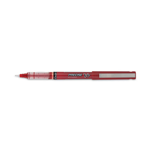 Picture of Precise V7 Roller Ball Pen, Stick, Fine 0.7 mm, Red Ink, Red/Clear Barrel, Dozen