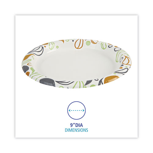 Picture of Deerfield Printed Paper Plates, 9" dia, Coated/Soak Proof, White/Yellow/Green/Purple, 125/Pack, 8 Packs/Carton