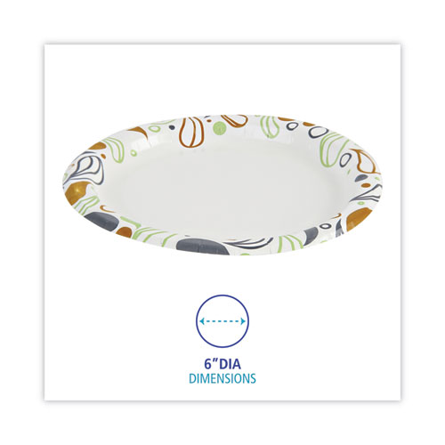 Picture of Deerfield Printed Paper Plates, 6" dia, Coated/Soak Proof, White/Yellow/Green/Purple, 250/Pack, 4 Packs/Carton