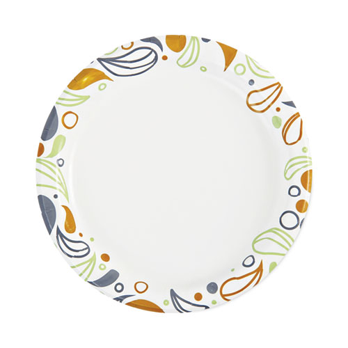 Picture of Deerfield Printed Paper Plates, 6" dia, Coated/Soak Proof, White/Yellow/Green/Purple, 250/Pack, 4 Packs/Carton