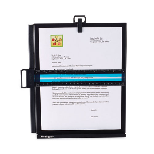 Picture of Letter-Size Freestanding Desktop Copyholder, 40 Sheet Capacity, Stainless Steel, Black