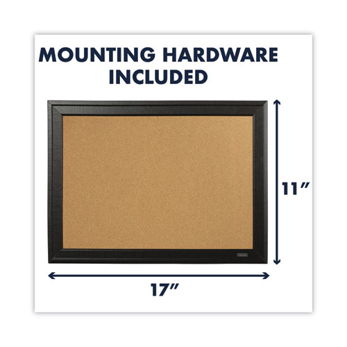 Picture of Cork Bulletin Board with Black Frame, 17" x 11", Tan Surface, Black Fiberboard (MDF) Frame