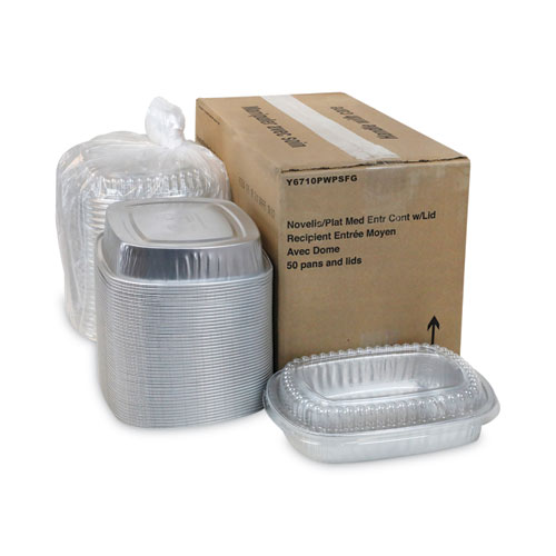 Picture of Classic Carry-Out Container, 46 oz, 9.75 x 7.75 x 1.75, Silver, Aluminum, 50/Carton