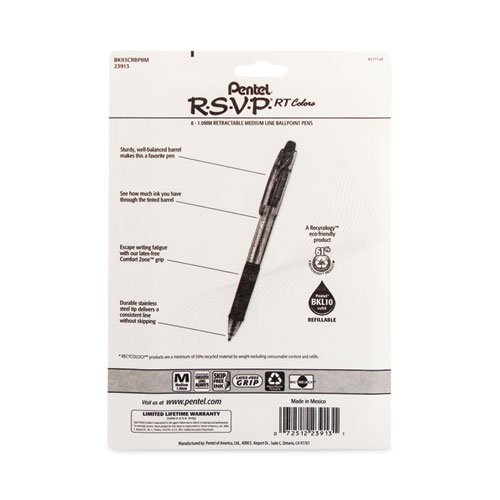 Picture of R.S.V.P. RT Ballpoint Pen, Retractable, Medium 1 mm, Assorted Ink Colors, Clear Barrel, 8/Pack