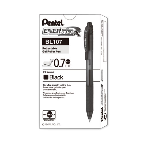 Picture of EnerGel-X Gel Pen, Retractable, Medium 0.7 mm, Black Ink, Smoke/Black Barrel, Dozen