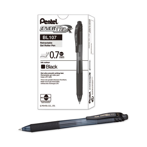 Picture of EnerGel-X Gel Pen, Retractable, Medium 0.7 mm, Black Ink, Smoke/Black Barrel, Dozen