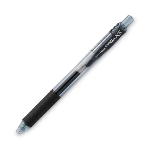 Picture of EnerGel-X Gel Pen, Retractable, Fine 0.5 mm Needle Tip, Black Ink, Clear/Black Barrel, Dozen