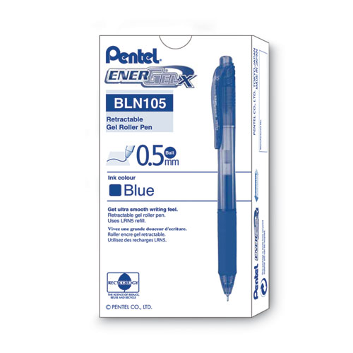 Picture of EnerGel-X Gel Pen, Retractable, Fine 0.5 mm Needle Tip, Blue Ink, Translucent Blue/Blue Barrel, Dozen