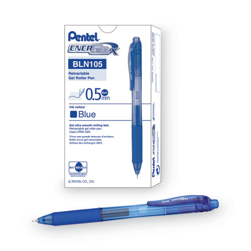 Picture of EnerGel-X Gel Pen, Retractable, Fine 0.5 mm Needle Tip, Blue Ink, Translucent Blue/Blue Barrel, Dozen