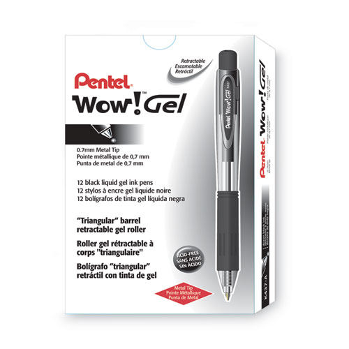 Picture of WOW! Gel Pen, Retractable, Medium 0.7 mm, Black Ink, Clear/Black Barrel, Dozen