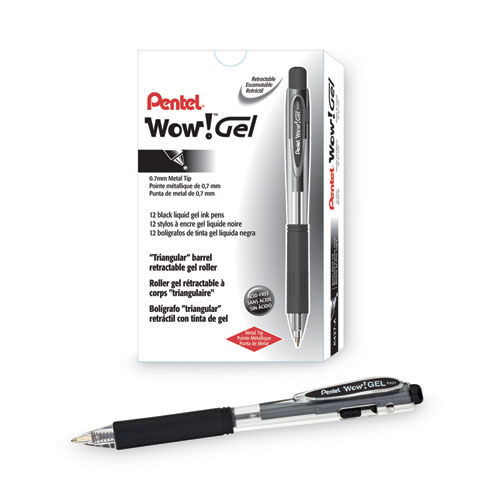 Picture of WOW! Gel Pen, Retractable, Medium 0.7 mm, Black Ink, Clear/Black Barrel, Dozen