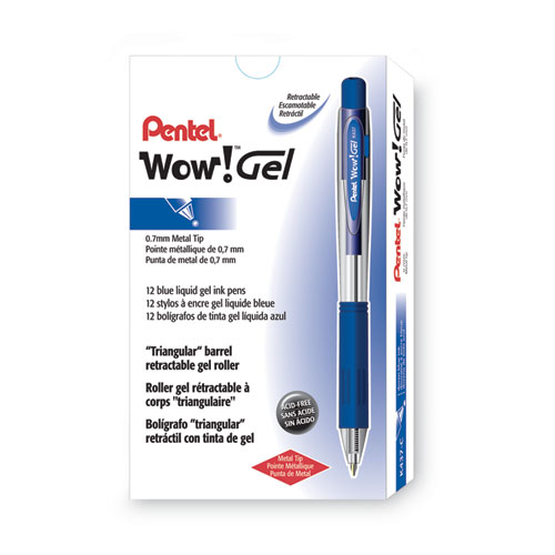 Picture of WOW! Gel Pen, Retractable, Medium 0.7 mm, Blue Ink, Clear/Blue Barrel, Dozen