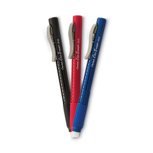 Picture of Clic Eraser Grip Eraser, For Pencil Marks, White Eraser, Randomly Assorted Barrel Color, 3/Pack
