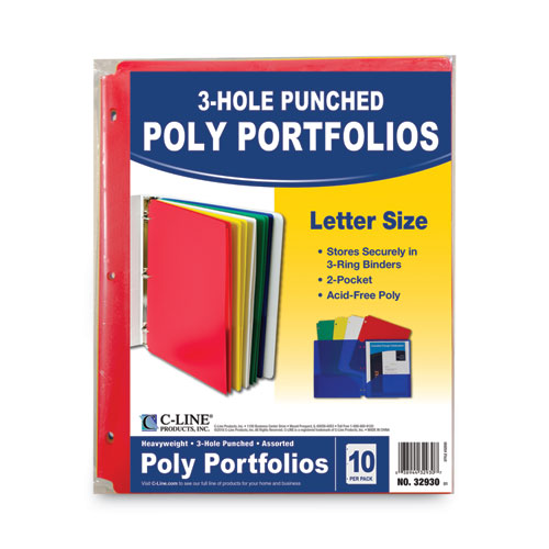 Picture of Two-Pocket Heavyweight Poly Portfolio Folder, 3-Hole Punch, 11 x 8.5, Assorted, 10/Pack