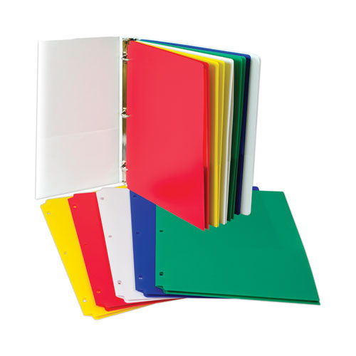 Picture of Two-Pocket Heavyweight Poly Portfolio Folder, 3-Hole Punch, 11 x 8.5, Assorted, 10/Pack