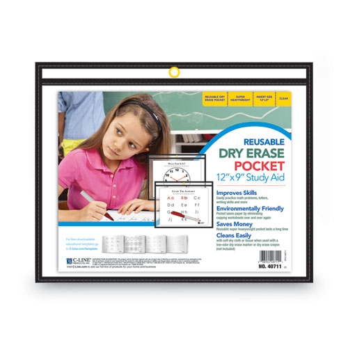 Picture of Reusable Dry Erase Pockets, 12 x 9, Black