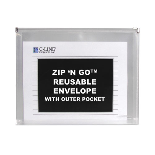 Picture of Zip 'N Go Reusable Envelope with Outer Pocket, 1" Capacity, 2 Sections, 10 x 13, Clear, 3/Pack