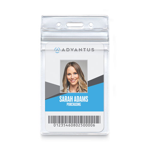 Picture of Resealable ID Badge Holders, Vertical Orientation, Transparent Frost 2.68" x 5" Holder, 2.38" x 3.75" Insert, 50/Pack