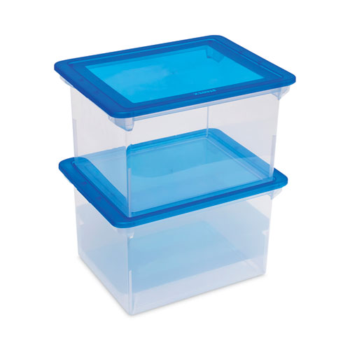 Picture of Plastic File Tote, Letter/Legal Files, 18.5" x 14.25" x 10.88", Clear/Blue