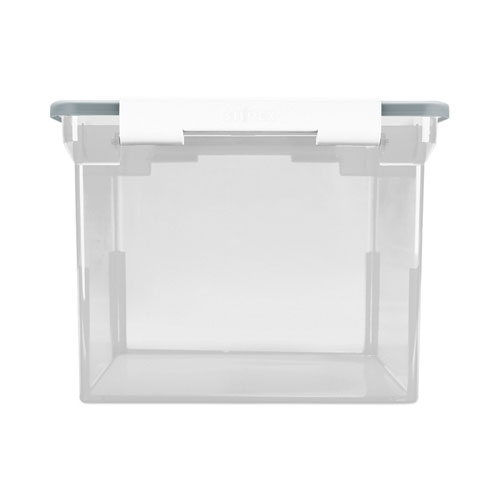 Picture of Portable File Tote with Locking Handles, Letter/Legal Files, 18.5" x 14.25" x 10.88", Clear/Silver