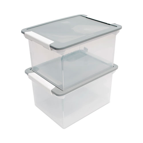 Picture of Portable File Tote with Locking Handles, Letter/Legal Files, 18.5" x 14.25" x 10.88", Clear/Silver