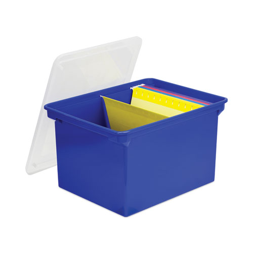 Picture of Plastic File Tote, Letter/Legal Files, 18.5" x 14.25" x 10.88", Blue/Clear