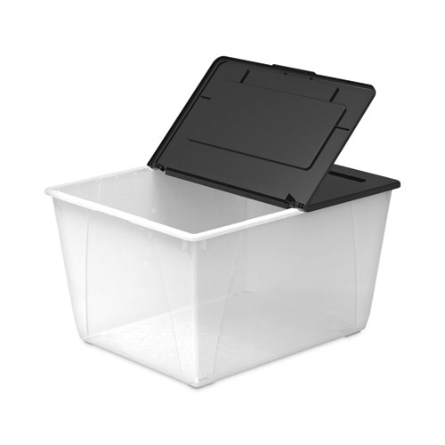 Picture of Storage Tote, 16 gal, 22.7" x 18.25" x 12.86", Clear/Black