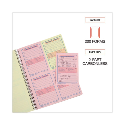 Picture of Wirebound Message Books, Two-Part Carbonless, 5.5 x 3.88, 4 Forms/Sheet, 200 Forms Total