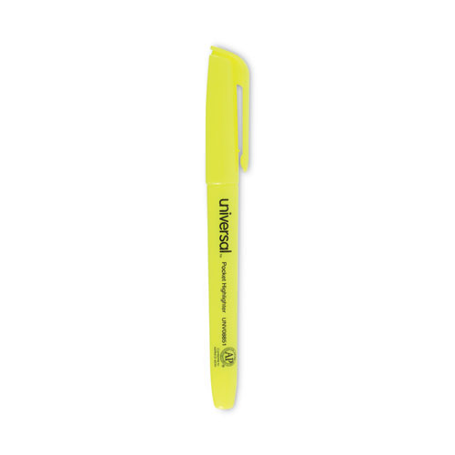 Picture of Pocket Highlighters, Fluorescent Yellow Ink, Chisel Tip, Yellow Barrel, Dozen