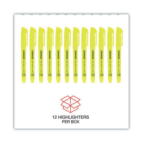 Picture of Pocket Highlighters, Fluorescent Yellow Ink, Chisel Tip, Yellow Barrel, Dozen