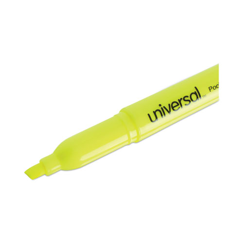 Picture of Pocket Highlighters, Fluorescent Yellow Ink, Chisel Tip, Yellow Barrel, Dozen