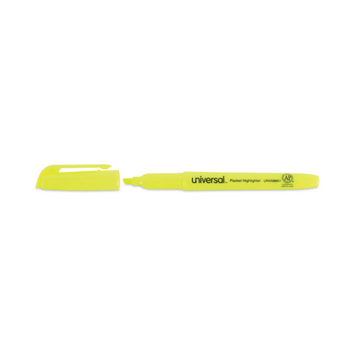 Picture of Pocket Highlighters, Fluorescent Yellow Ink, Chisel Tip, Yellow Barrel, Dozen