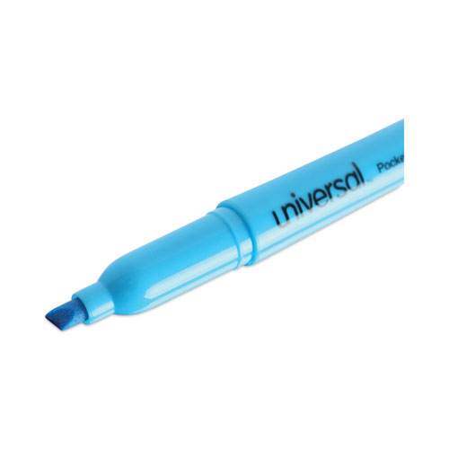 Picture of Pocket Highlighters, Fluorescent Blue Ink, Chisel Tip, Blue Barrel, Dozen