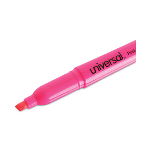 Picture of Pocket Highlighters, Fluorescent Pink Ink, Chisel Tip, Pink Barrel, Dozen