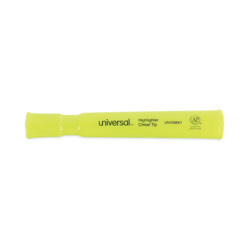 Picture of Desk Highlighters, Fluorescent Yellow Ink, Chisel Tip, Yellow Barrel, Dozen