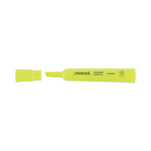 Picture of Desk Highlighters, Fluorescent Yellow Ink, Chisel Tip, Yellow Barrel, Dozen