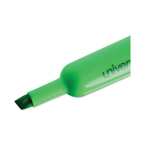 Picture of Desk Highlighters, Fluorescent Green Ink, Chisel Tip, Green Barrel, Dozen