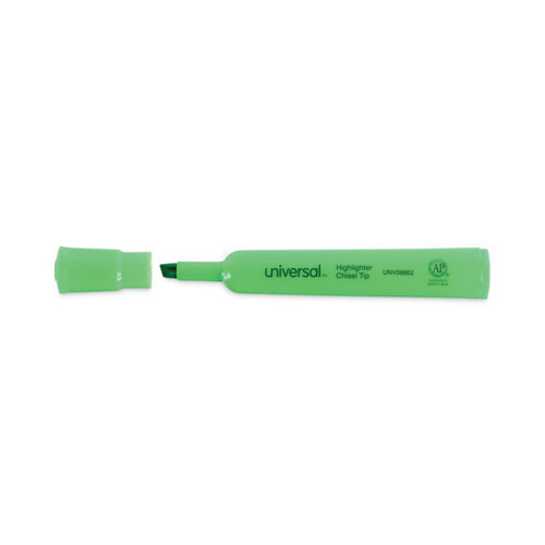 Picture of Desk Highlighters, Fluorescent Green Ink, Chisel Tip, Green Barrel, Dozen