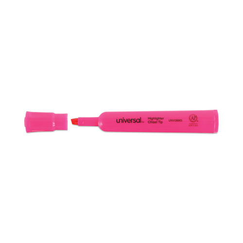 Picture of Desk Highlighters, Fluorescent Pink Ink, Chisel Tip, Pink Barrel, Dozen