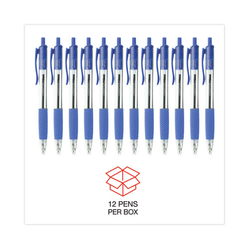 Picture of Comfort Grip Ballpoint Pen, Retractable, Medium 1 mm, Blue Ink, Clear/Blue Barrel, Dozen